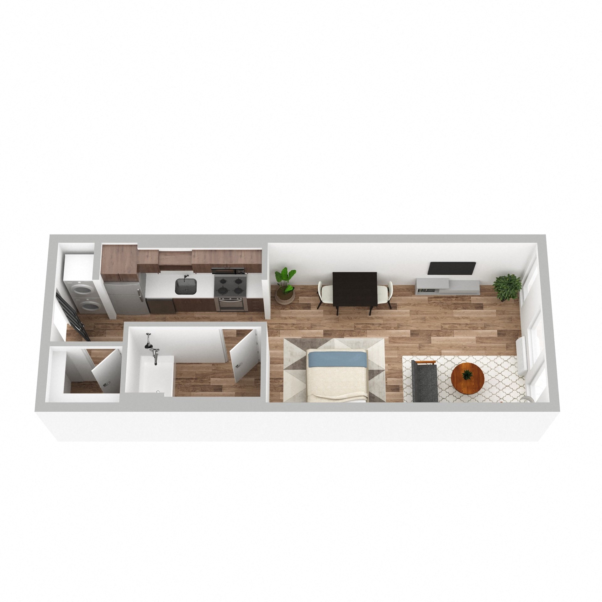 Floor plan for studio, 1 bath, 517 sqft